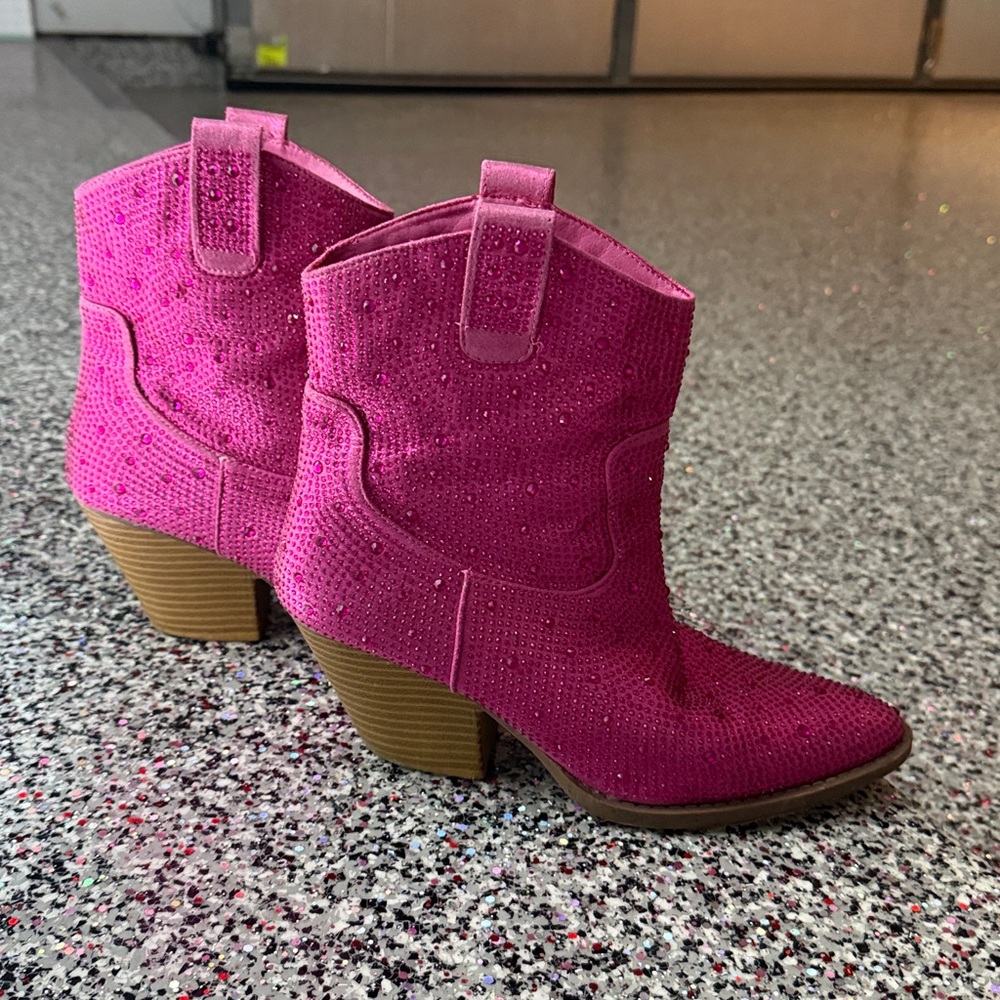 Pink Rhinestone Cowgirl Ankle Boots Sz 8